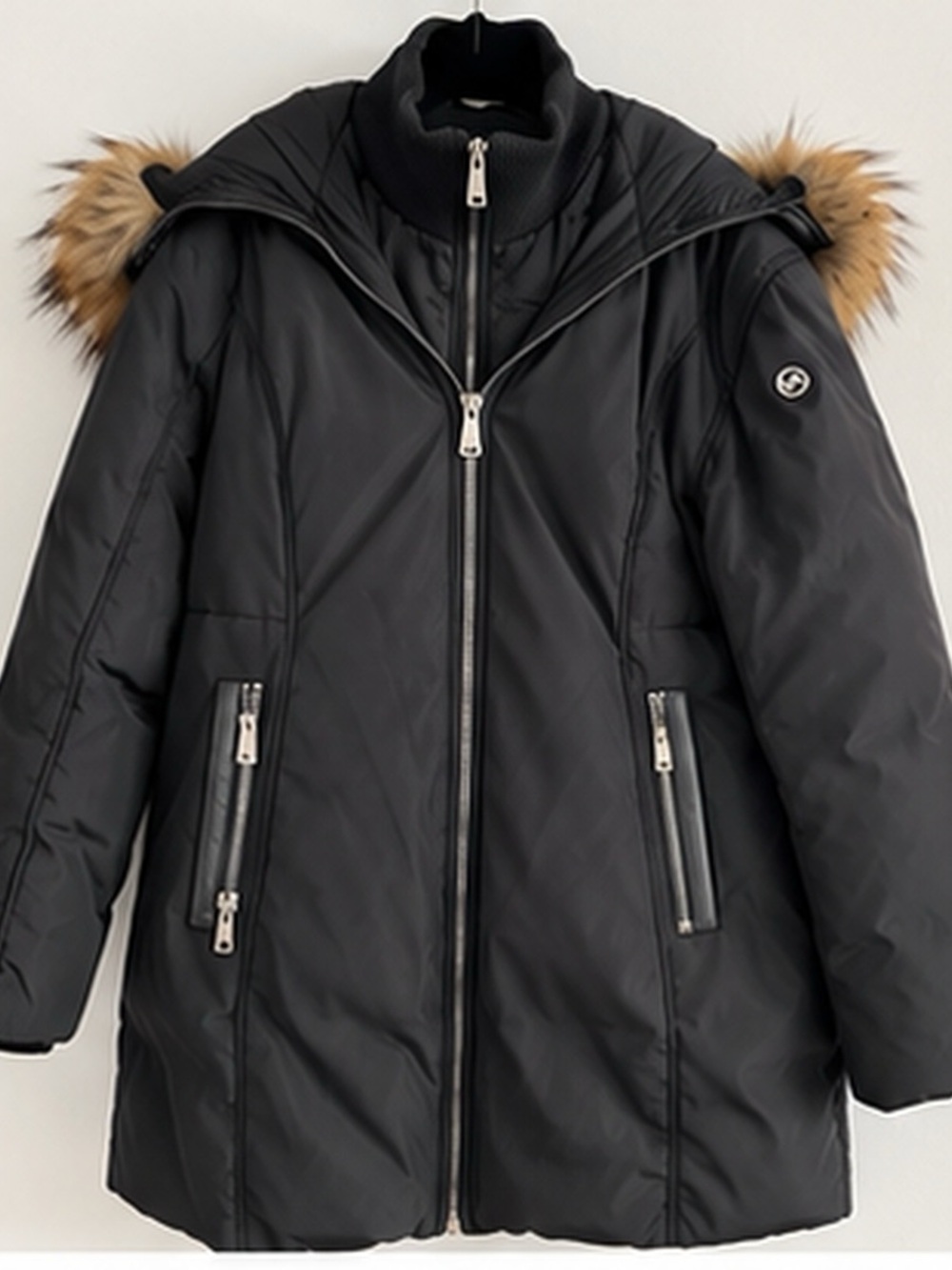 Michael Kors XXL Black Puffer Coat with Brown Faux-Fur Trimmed Hood